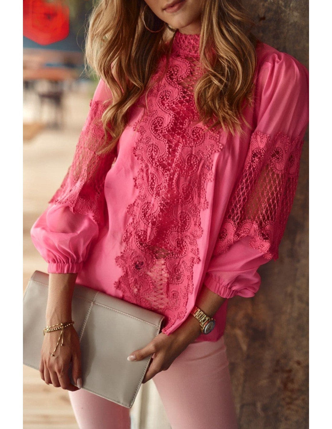 Women\'s chiffon blouse with amaranth lace 9131 - Online store - Boutique